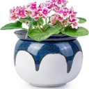 African Violet Pots, 6 Inch Self Watering Pots for Indoor Plants, Easy Plant Self Watering Planter, Ceramic Plant Pot with Absorbent Inner Pot for Flowers - Gradient Blue (No Plants)