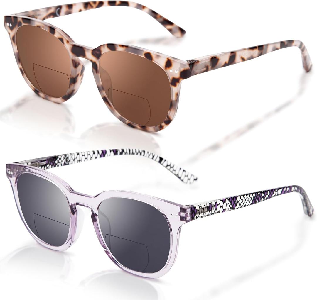LianSan Bifocal Reading Sunglasses for Women Stylish UV Protection Sun Readers with Spring Hinge Top Clear Eyeglasses