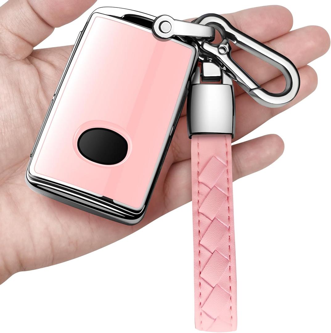 for Mazda Key Fob Cover with Keychain Key Case Key Shell 360 Degree Full Protection Compatible with 2019-2025 Mazda 3, Mazda 3 Hatchback, 2020-2025 Mazda CX-5, CX-30, CX-9-Chalk Pink