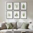 Framed Green Tropical Fern Botanical Wall Art, Set of 6 Nature Ferns Leaf Painting Prints Artwork, Plant Leaves Picture for Modern Farmhouse Living Room Bedroom Bathroom Kitchen Home Decor, 11x14
