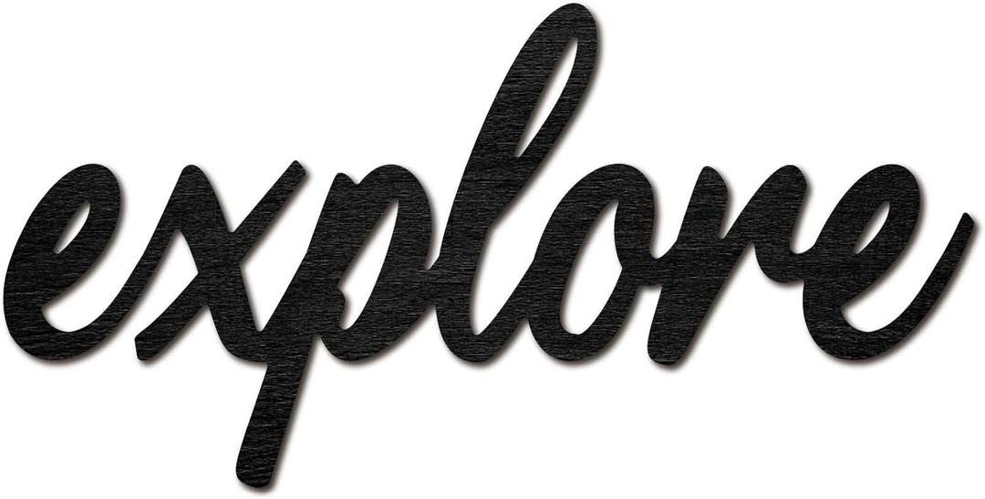 CREATCABIN Explore Word Cutout Sign Laser Cut Wood Letter Sign Black Wall Decor Unfinished Wooden Signs Wall Art Basswood Hanging Sculpture Decor for Craft DIY Home Farmhouse Front Door 11.9x5.9Inch