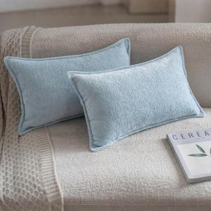 Neelvin Light Blue Chenille Decorative Throw Pillow Covers 12x20 inch Set of 2 Pillowcase Cushion Case for Bed Sofa Couch