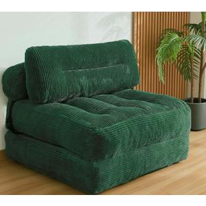 Folding Sofa Bed, Convertible Sleeper Chair Couch Bed Faux Rabbit Fur for Adults, with Back Support Floor Couch Comfy Floor Sofa for Living Room Bedroom, Dark Green, Single