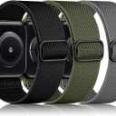 DaQin 3 Pack Stretchy Solo Loop Compatible with Apple Watch Bands for Men 49mm 46mm 45mm 44mm 42mm, Soft Nylon Braided Elastic Strap for iWatch Band Series 11 10 9 8 7 6 5 4 3 SE Ultra 3 Ultra 2 Ultra (Black/Army Green/Dark Gray)