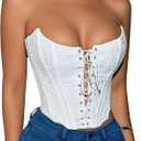 Black Corset Tops for Women Strapless Backless Lace-Up Bustier Crop Tank Top Sleeveless Sexy Summer Going Out Top Y2K (Small, All White)