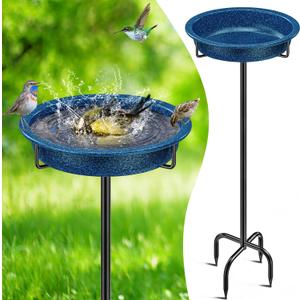 Freestanding Birdbaths Bowl for Outside, Standing Garden Bird Bath Feeder & Bird Bath Bowl, Detachable Decoration Spa Birdfeeder for Outdoor Garden Patio Yard Lawn (Blue)