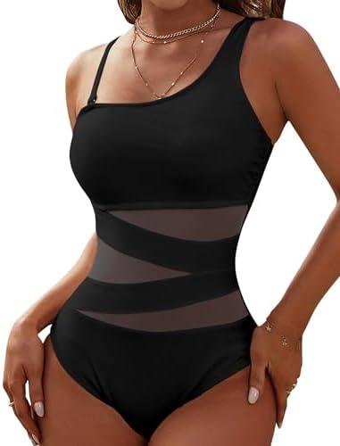 Blooming Jelly Women's Sexy One Piece Bathing Suits Slimming Mesh Swimwear One Shoulder Swimsuits for Women 2026 M