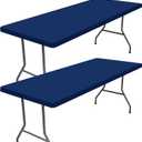 Moosfor Spandex 8 Foot Rectangle Table Cloth 2 Pack, Elastic Fitted Tablecloths for Picnic, Stretch Washable Patio Table Cover for Outdoor, Camping, Banquet and Parties (Navy, 36"x96")