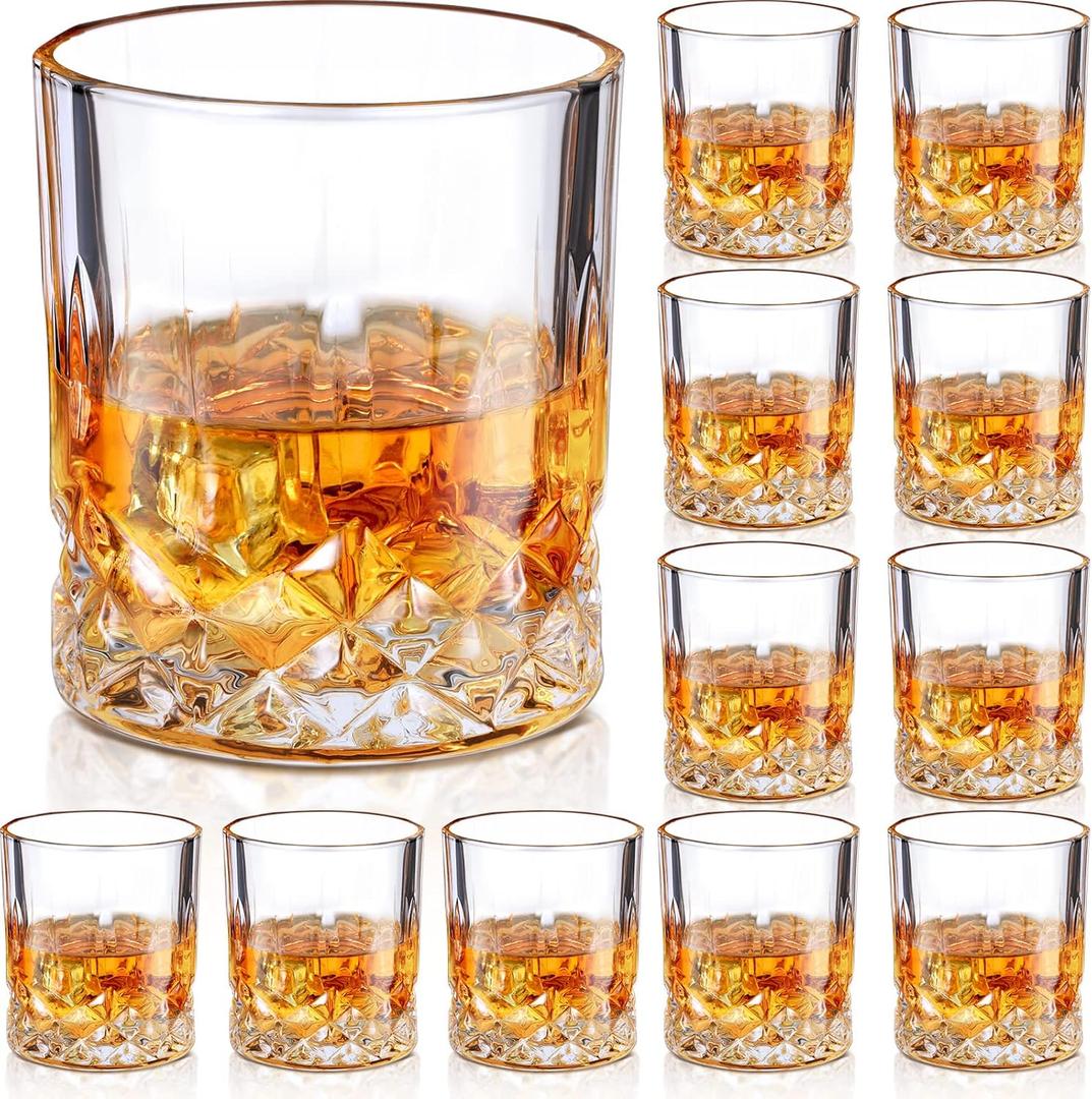 Mimorou 12 Pack Whiskey Glasses 10 oz Old Fashioned Glasses in Bar and Party Bourbon Glass, Rocks Glass, Cocktail Liquor Whiskey Lover Gift Christmas Gifts for Men, Dad, Father(Elegant)