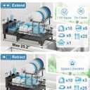 GSlife 2 Tier Dish Drying Rack with Drainboard, Expandable Large Dish Drainer for Kitchen Counter, Rust Resistant Dish Drainer with Cup Holder & Utensil Holder, 12.6" W x 18.7"-25.2" L, Black