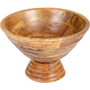 Creative Co-Op Boho Wood Pedestal Serving Bowl, Light Brown Finish (9-3/4" Round)