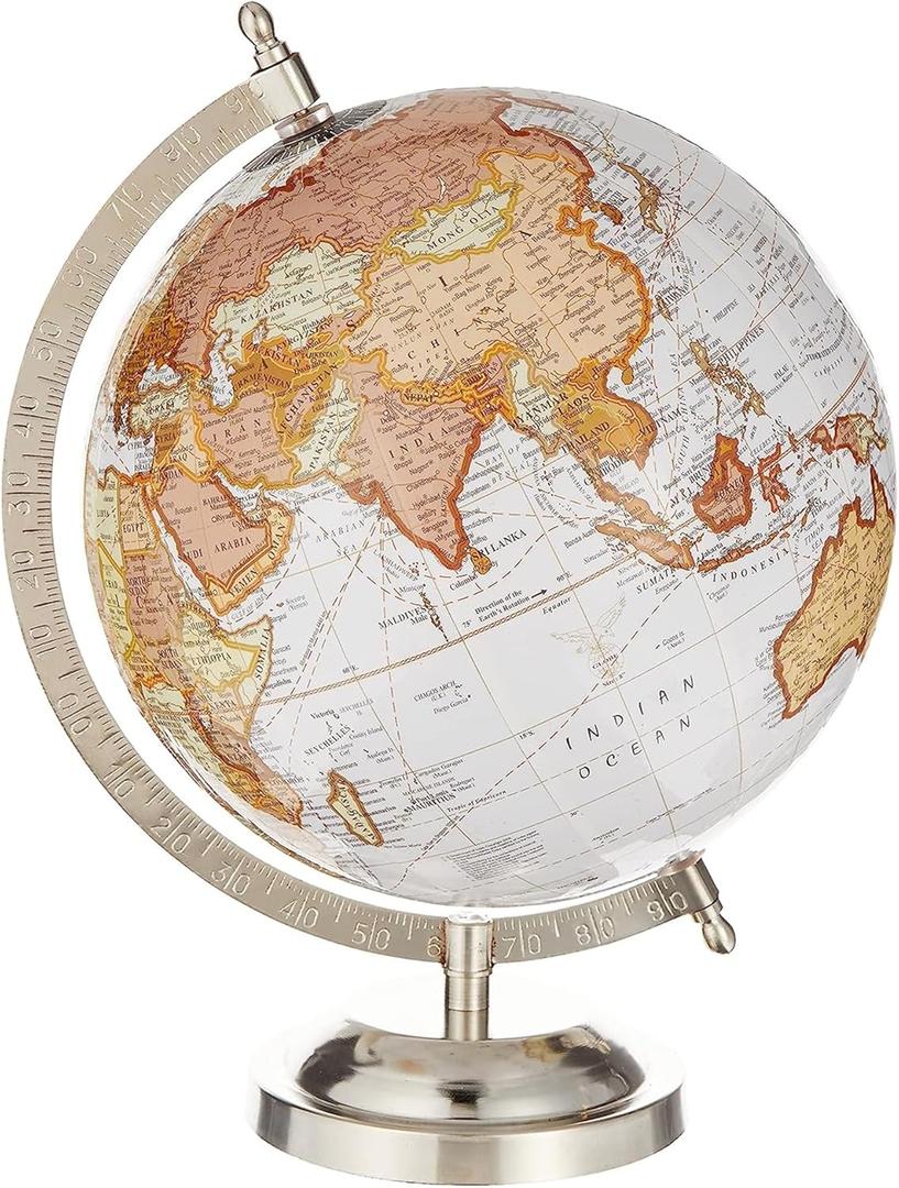Abbott Collection 57-LATITUDE-05 Spinning Small Decorative Globe, White/Silver, 11" H