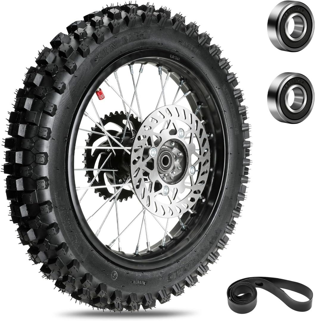 EOPOAYI 14" Wheel Rim 90/100-14 3.00-14 Rear Tire Assembly Compatible with 125cc 150cc Apollo TTR125 SSR KLX125 RM80 TaoTao DB17 Off Road Pit Dirt Bike Parts Brake Rotor 428 Chain 41T Sprocket