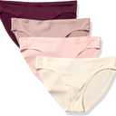 Amazon Essentials Women's Seamless Bonded Stretch Bikini Brief Underwear, Pack of 4, Beige/ Burgundy/ Pink/ Taupe, Large