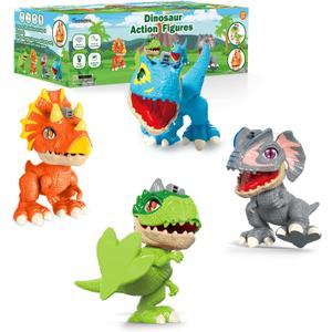 Dinosaur Toys Gifts for 3 4 5 6 8 Year Old Kids, 4-Pack Dinosaur Action Figures with Movable Joints & Realistic Texture, Educational STEM Gifts for Toddler Boys Girls, Birthday & Christmas Toys