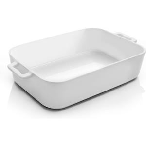 Deep Ceramic Baking Dish, 9x13 Inch Casserole Dish for Oven, 152 oz Large Elegant Design Lasagna Pan with Handles- Durable Serving Bakeware for Lasagna, Roasting and Baking, White