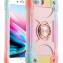 MARKILL Case for iPhone 6 Plus/8 Plus, 5.5 Inch with Ring Stand, Heavy-Duty Military Grade Shockproof Phone Cover (Rainbow Pink)