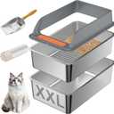 Stainless Steel Sifting Litter Box with Lid, XXL Extra Large Sifting Cat Litter Box for Pine Pellets & Big Cats,Metal Pellet Sifter Litter Pan System for Odor Control,Sifting Box Liners & Scoop (XXL:23.6''15.7''12'')