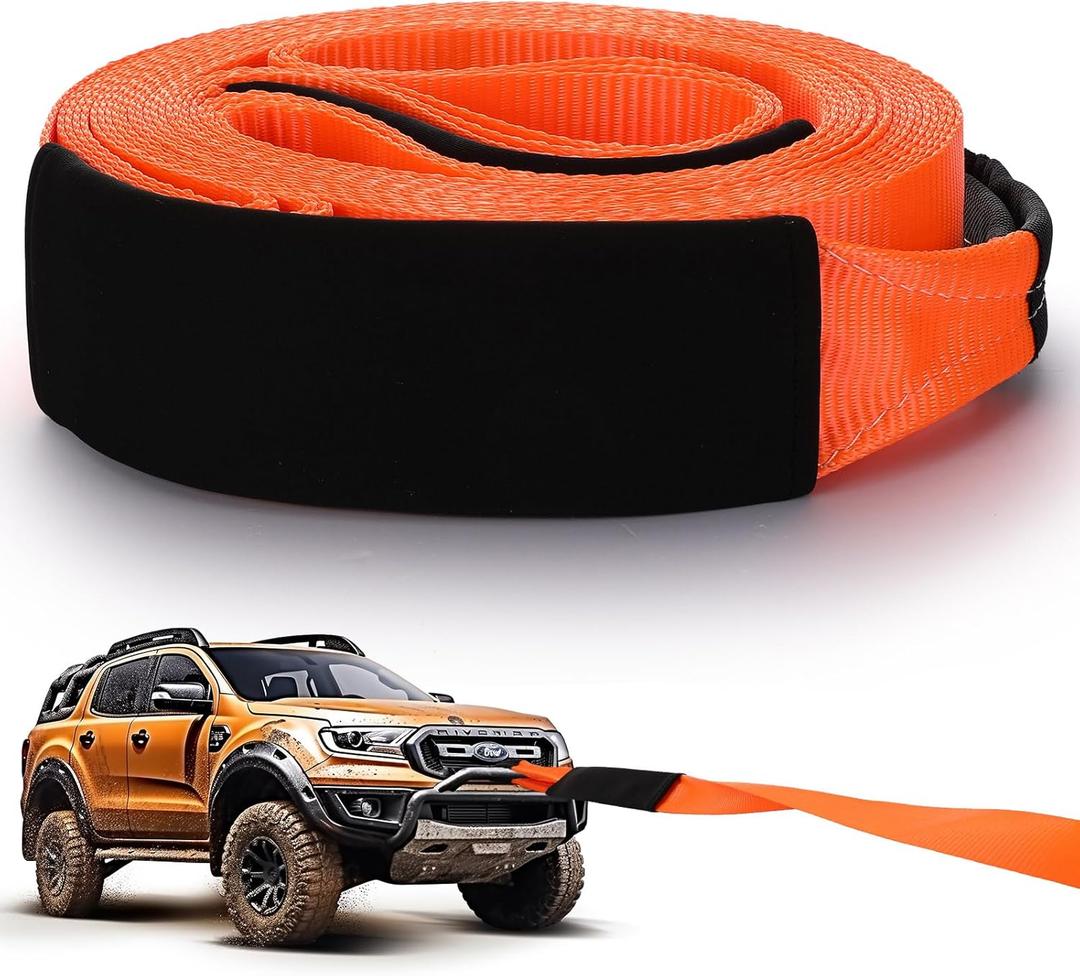 Windyun 3" x 50 ft Recovery Tow Strap Road Straps Heavy Duty Tow Rope Recovery Rope with Reinforced Loops and Protective Sleeves for Vehicle Truck Winching Gear Accessories 20, 000 Lbs