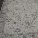 Boho Light Grey Living Room Rug 10x14 - Modern Vintage Eclectic Floral Pastel Neutral Taupe, Washable Low Pile Non-Slip Extra Large Area Rugs for Dining Under Table Bedroom Lounge