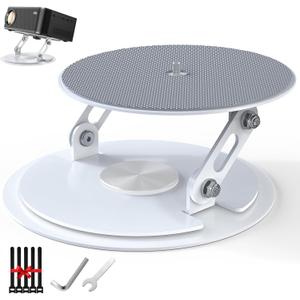 Foldable Desktop Projector Stand, Universal 360Adjustable Table Mount 1/4" Screw360 Rotation PJ Holde Black Projector Tray for Home Office Studio with Cable Ties (White)