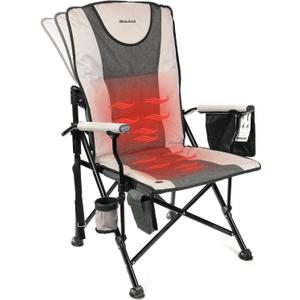 REALEAD Heated Camping Chair - Fully Padded Camp Chairs for Outdoor Sports - Adjustable Heavy Duty Folding Chairs Supports 400 lbs (Grey)