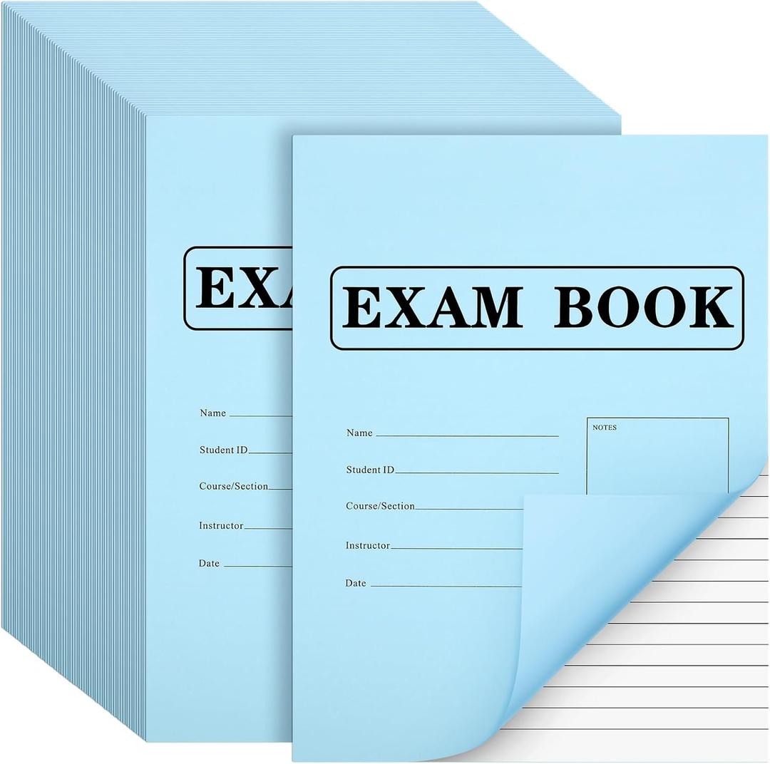 100 Pack Books in Blue Color, 8.5" x 11" Blue Exam Books, 8 Sheets 16 Pages, Wide Ruled Saddle Stitched Examination Notebooks for School Test Business Office