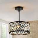 Rpzloila 3-Light Crystal Ceiling Light Fixture, Modern Semi Flush Mount Ceiling Light, Black Crystal Chandelier for Kitchen Bedroom Bathroom Entryway Hallway
