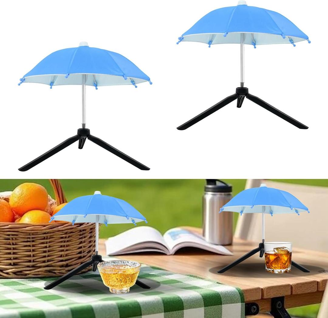 SnowTing 2 Sets Mini Pool Umbrella, Foldable Drink Shade to Keep Your Drinks Cold, 10.6 Inch Portable Phone Umbrella to Prevent Overheated Phone, Suitable for Beach, Pool, Patio and Camping