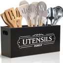 Kitchen Utensil Holder for Countertop, Extra Large Organizers and Storage - Wooden Farmhouse Decor and Utensil Crock for Kitchen Counter, Rustic Countertop Organizer for Cooking Tools(Black)