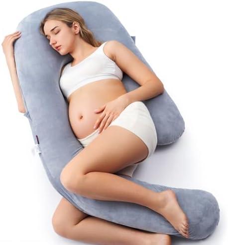 Momcozy Pregnancy Pillow for Sleeping, Dreamlign U Pro Maternity Pillow with Adjustable Leg Pillow, Removable Cover - Support for Back, Hip, Belly, Legs for Pregnant Women, 50-72 Inch Full Body Pillow