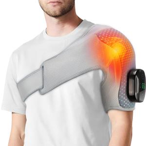 Heated Shoulder Wrap with Massage, Cordless Shoulder Heating Pad with Removable Controller, Heated Shoulders Brace Massager with 3 Vibration & 6 Heat Levels, Heating Pad for Neck Shoulders Relieve