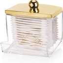 Tbestmax 10oz Qtip Holder Dispenser L Size Bathroom Container with Gold Lid for Bathroom Organizer Accessories Decor Storage-Qtips Cotton Ball Holder