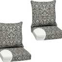 Arden Outdoor Foam Deep Seat Cushion Set (2-Pack), 24x24, Premium High-Density Foam, Never Flattens, Weather-Proof for Patio Chair Sofa Couch, Black Aurora Damask