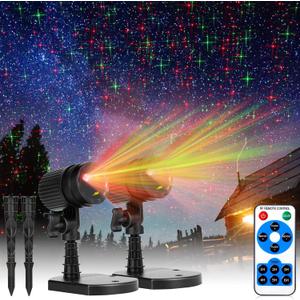 Moonflor 2 Pack Christmas Laser Lights Outdoor, Red and Green Moving Outdoor Laser Light, Starry Projection Light 3 Working Modes Waterproof Landscape Lights for Garden House Christmas Decoration
