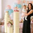 Urban Deco Cylinder Stands for Party, 8PCS Cake Pedestal Stands for Parties, Foldable Cardboard Pillars with Acrylic Disc, Cilindros para Fiestas Redondos Blancos for Birthday Wedding Decor, White