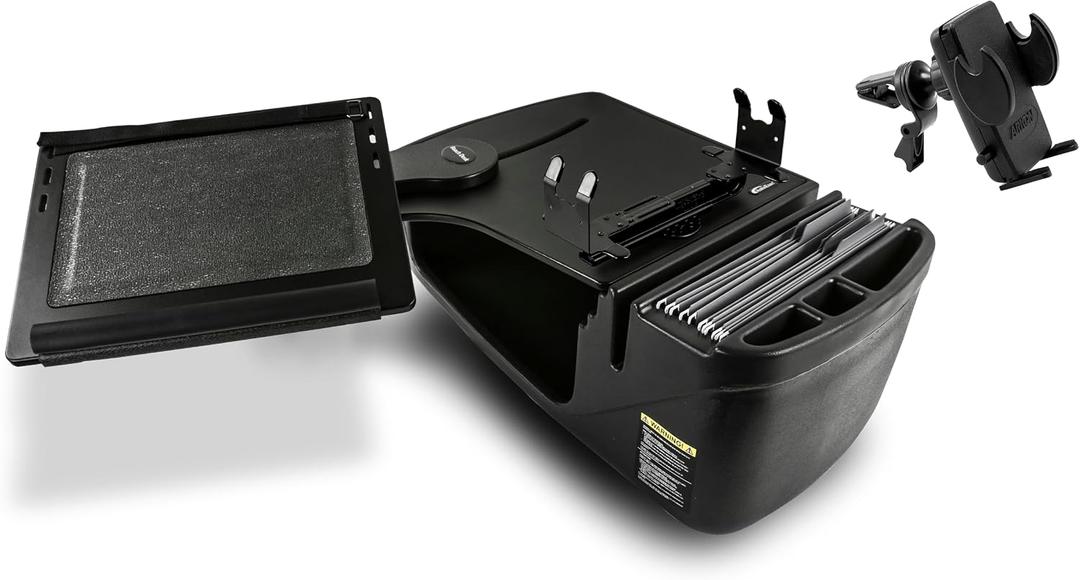 AutoExec Reach Desk Front Seat Car Desk and Portable Workstation with Printer Stand and Phone Vent Clip, Black