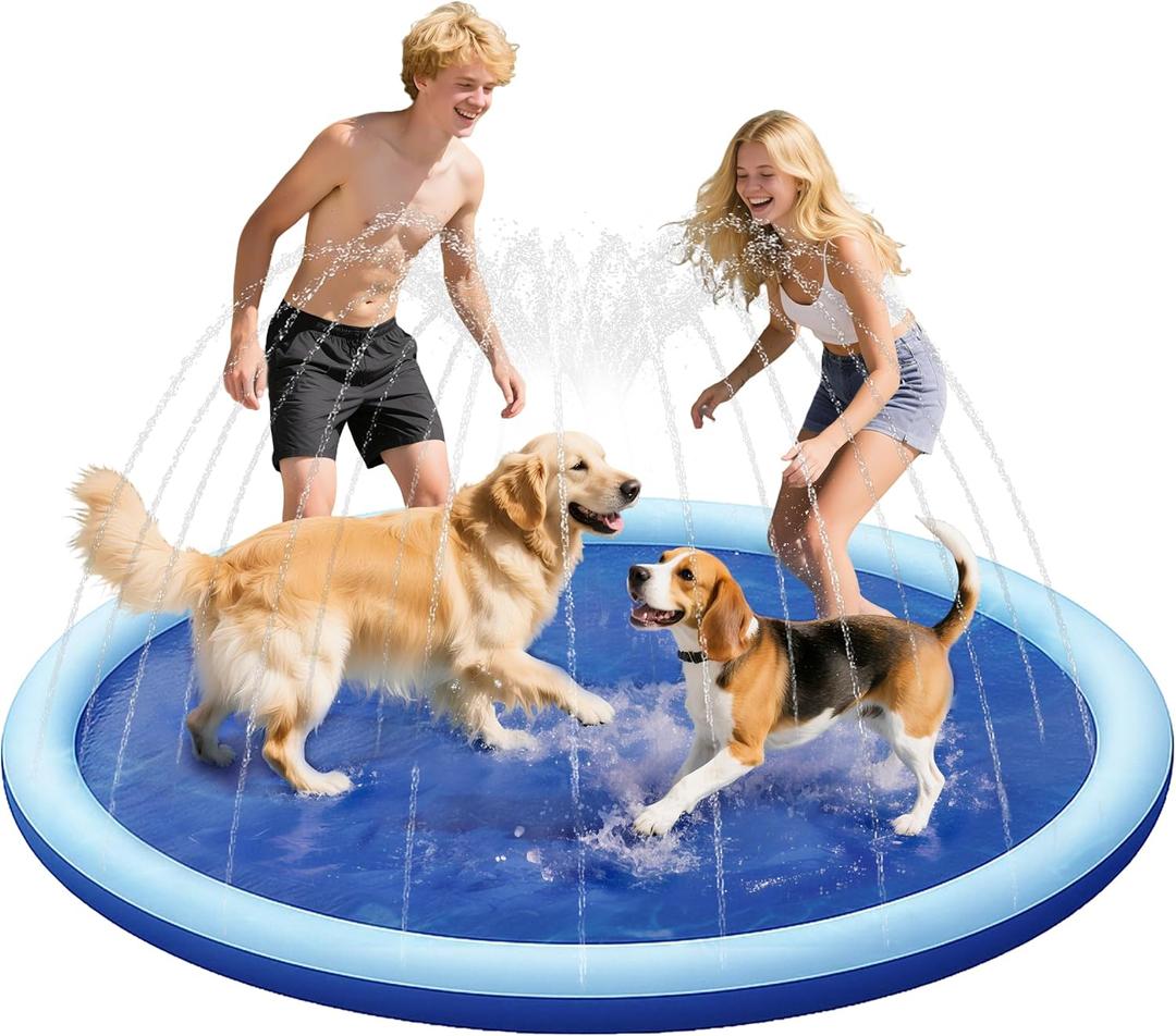 PatiencET 87'' Splash Sprinkler Pad for Dogs, Thicken Non-Slip Sprinkle Pad for Backyard Fun Summer Outdoor Activities