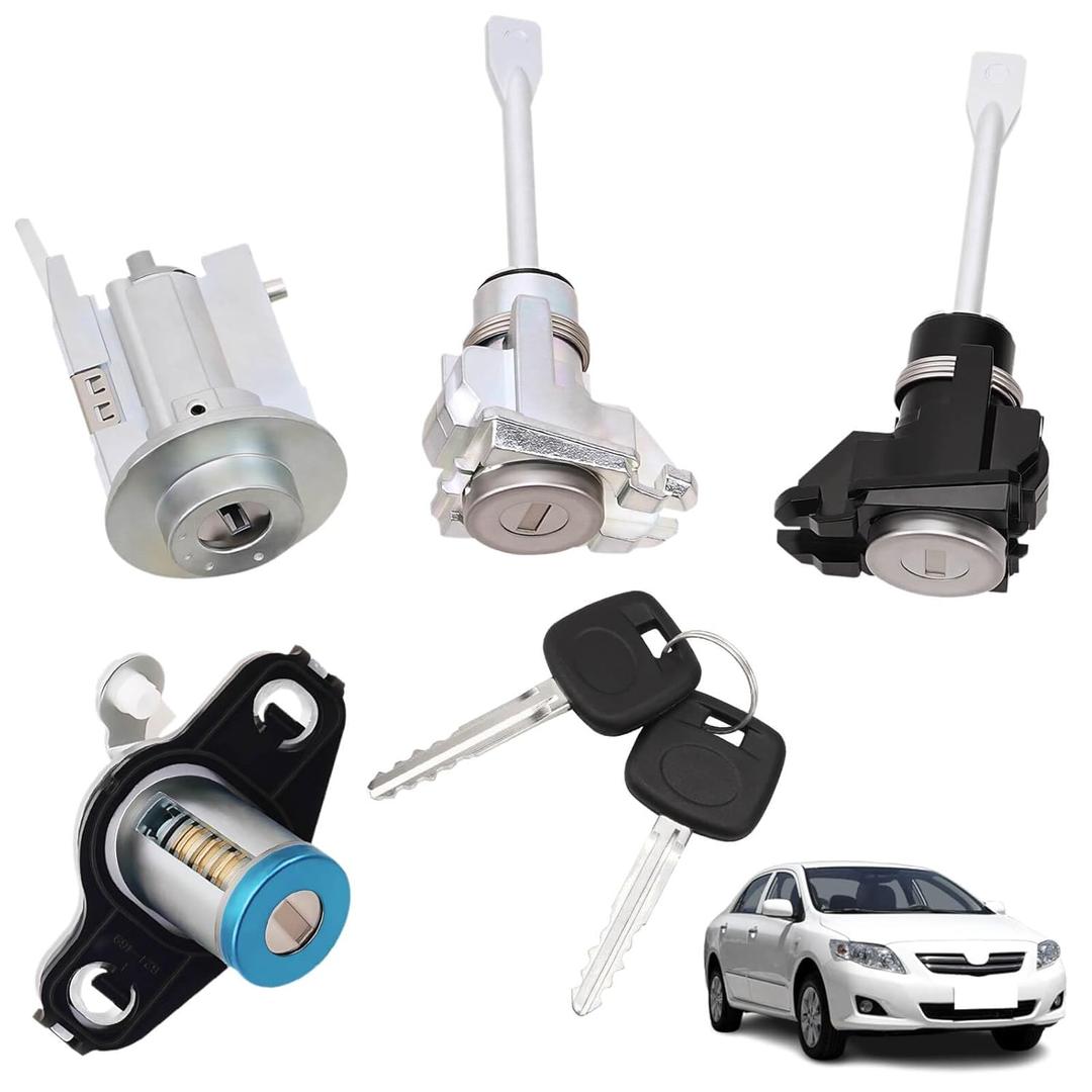 RAMATA Ignition Switch Lock Cylinder with 2 Non-Transponder Keys, Door & Trunk Lock Cylinder Kit Compatible with 2003 2004 2005 2006 2007 2008 Toyota Corolla Matrix Replace # 69057-02130, 69057 02130