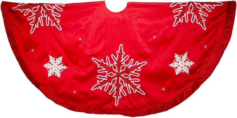 Kurt Adler Snowflake Embroidered and Pleated Tree Skirt, 60-Inch, Red
