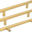 Goldenwarm 35 Pack Gold Cabinet Handles Brushed Brass Cabinet Pulls Gold Drawer Pulls 6-1/4 inch(160mm) Kitchen Hardware Brass Hardware Bathroom Bedroom Furniture Handles (6-1/4in Hole Centers)