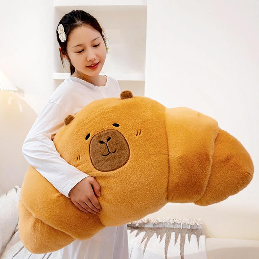 PEACH CAT Croissant Capybara Plush Pillow Cute Toast Bread Stuffed Animals Soft Food Plushies Toy Gifts for Kids 27.5"