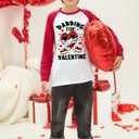 Valentines Day Kid Boys Girls Heart Dabbing Top Red White Raglan Long Sleeve Crew Neck T-Shirt 5-6 Years