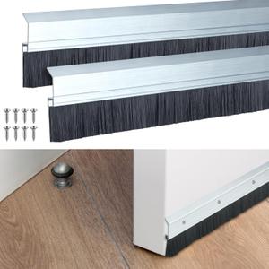 Hushee 2 Pack 36 Inches Brush Door Sweep, Aluminum Door Sweep Bottom, All-Season Metal Brush for Interior Exterior Sealing Gaps Keeps Cold Air, Dust Out(Silver)
