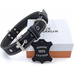 Genuine Real Leather Dog Collar for Medium Dogs, Heavy Duty Strong and Wide Dog Collar for Large and Extra Large Dogs, Classic Handmade Thick Collars for Large Breed Dogs (Large, Black) (Large: Fit 17-21" Neck) Genuine Real Leather Dog Collar for Medium Dogs, Heavy Duty Strong and Wide Dog Collar for Large and Extra Large Dogs, Classic Handmade Thick Collars for Large Breed Dogs (Large, Black) (Large: Fit 17-21" Neck)