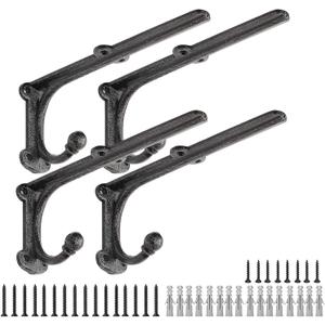 Rustic Floating Shelf Bracket 8 Inch, Cast Iron Shelf Brackets for Wall Shelving, Heavy Duty Shelf Bracket Supports, Decorative Shelves Brackets with Hooks, 4 Pack