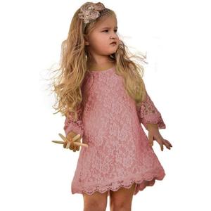 APRIL GIRL Flower Girl Dress, Lace Dress 3/4 Sleeve Dress (5T, Dusty Rose)