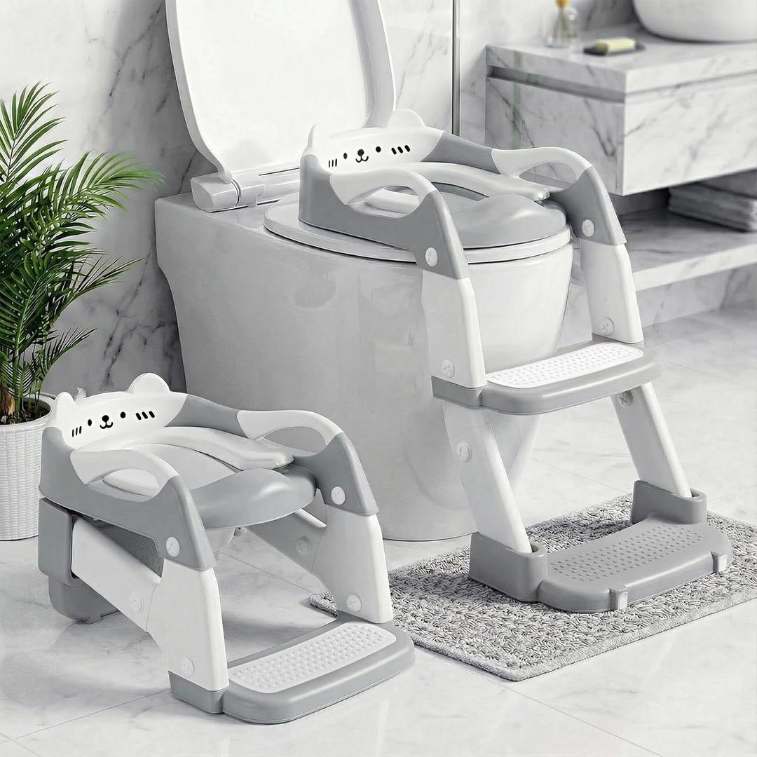 Orzbow Potty Training Seat, Toddler Toilet Seat with Step Stool Ladder, 2-in-1 Toddler Potty Training Toilet Chair for Kids Boys Girls - 5-Level Adjustable Height | Splash Guard | Anti Slip Pad, Grey (Gray)