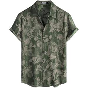 JOTOOK Mens Hawaiian Shirt Short Sleeve Button Down Tropical Shirts Casual Floral Summer Beach Shirt, M