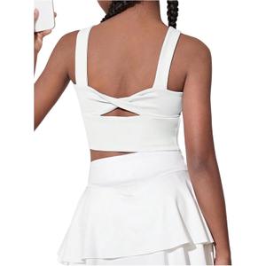 WDIRARA Girl's Twist Back Sports Bras Backless Tank Top Workout Sports Shirts for Gym (5T, White)